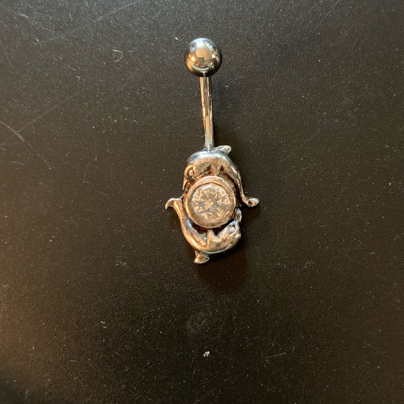 Navel curved barbell Body jewelry 925 silver & stainless steel Flower or Dolphin - Picture 3 of 3